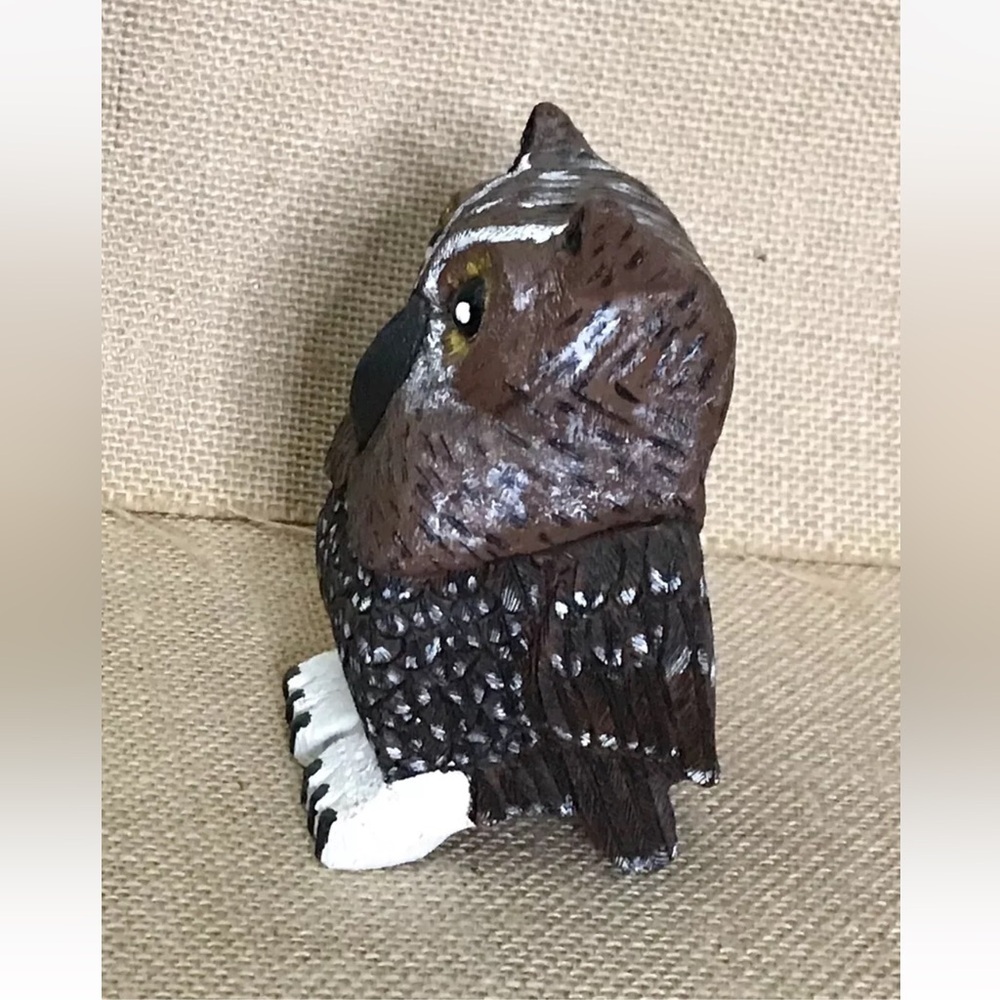 Carved Wood Owl Figurine Bird Cottage Goblin Gremlin Core Wildlife Woodland - Picture 2 of 7